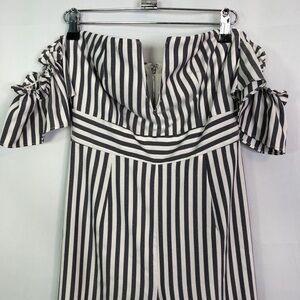 Privy Privately Privileged Gray/White Strip Off Shoulder Jumpsuit Wide Leg Sz S